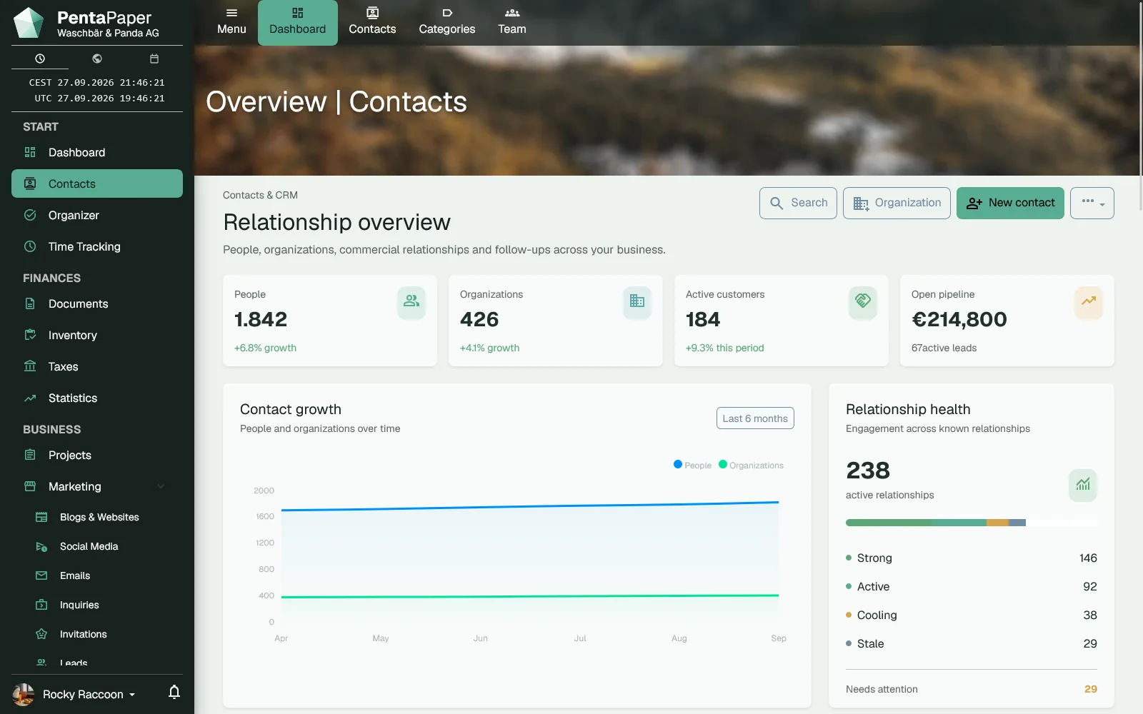 PentaPaper contacts placeholder with structured business records
